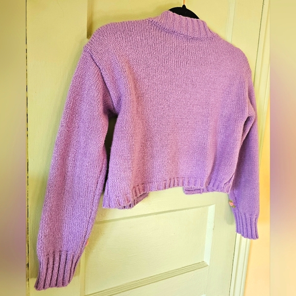 Two piece knitwear crop top and crop sweater lilac purple floral coord set - Picture 13 of 13